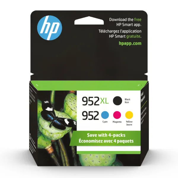 HP 952XL/952 Black High Yield and Cyan/Magenta/Yellow Standard Yield Ink Cartridge, 4/Pack (N9K28AN#140)
