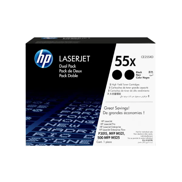 HP 55XD (CE255XD) M525, M521, P3010, P3015 2-Pack High (14,500 Yield per Toner)